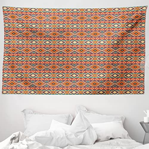 ABAKUHAUS Aztekenmuster Wandteppich und Tagesdecke, Peru Folk Pastellmotive aus Weiches Mikrofaser Stoff Waschbar ohne Verblassen Digitaldruck, 230 x 140 cm, Orange Gelb