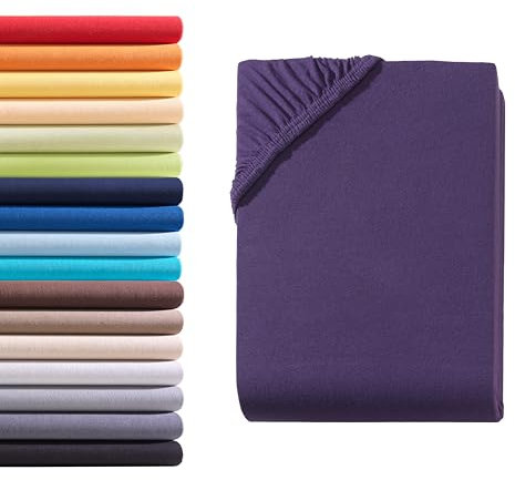 Hometex Premium Textiles Spannbettlaken Spannbetttuch Doppelpack 90-100 x 200 cm, Bettlaken Jersey aus 100% Baumwolle, Matratzen bis 23-25 cm, Oeko-TEX Made IN Green, Aubergine