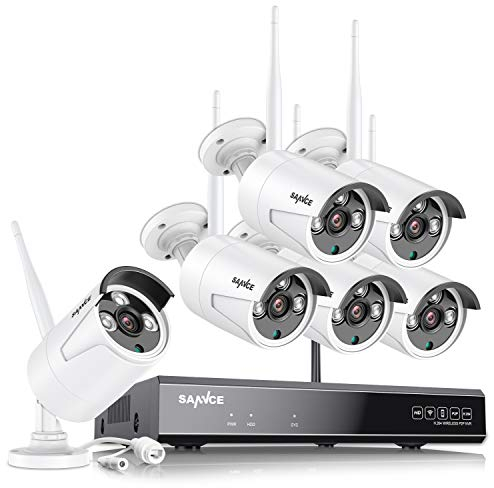 “SANNCE Funk Überwachungskamera Aussen Set 8CH 5MP NVR und 6X 3MP WiFi Kamera Outdoor Videoüberwachung Bewegungserkennung, Audioaufzeichnung, IP66 Wetterfest, kompatibel mit Alexa(Ohne HDD)