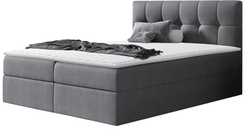 Mirjan24 Boxspringbett Cleofas, Amerikanisches Continentalbett mit 2 Bettkästen, Doppelbett mit Lattenrost und Matratze, Polsterbett, Bett mit Kopfteil, Bettgestell (Rico 23, 140 x 200 cm)