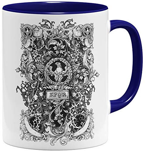 OM3® SPQR Adler Römer Tasse | Keramik Becher | 11oz 325ml | Beidseitig Bedruckt | Dunkelblau
