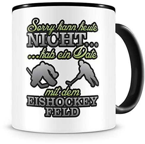 Samunshi® Eishockey Tasse mit Spruch Date mit Eishockey Geschenk für Eishockey Fans Kaffeetasse groß Lustige Tassen zum Geburtstag schwarz 300ml