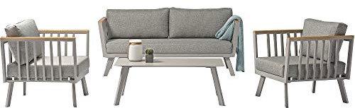 acamp Gartenlounge Set Gondola 4-teilig | inkl. Gestell und Tisch | passgenaue Sitz- und Rückenkissen aus hochwertigem Polyester | stabiles Aluminium-Gestell, pulverbeschichtet | Polywood-Armlehnen