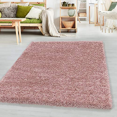 SIMPEX Teppich Wohnzimmer Shaggy 120 x 170 cm Rosa Modern Einfarbig Design - Hochflor Teppich Schlafzimmer Pflegeleicht und Extra Weich - Teppich Flauschig für Küche Esszimmer Kinderzimmer Rug Halı