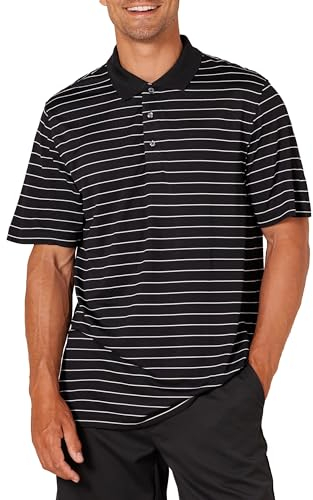 Amazon Essentials Herren Golf-Poloshirt, Feuchtigkeitsableitend Schnell Trocknend, Kurzarm, Schwarz Weiß Nadelstreifen, XL