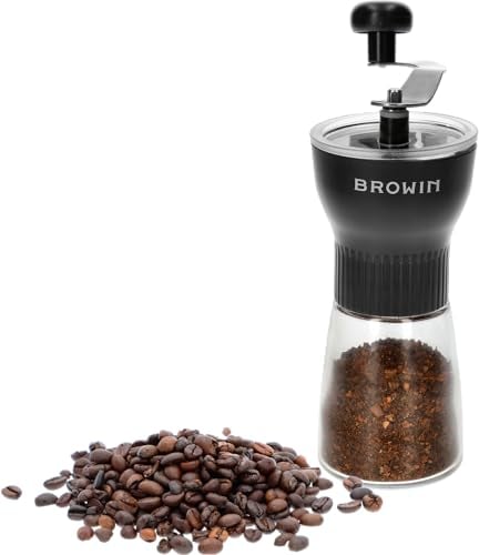 BROWIN® Manuelle Kaffeemühle mit Keramikmahlwerk 320500 | Handkaffeemühle mit Einstellbaren | Handmühle für Espresso bis French Press Kaffee | Mühle für Kaffeebohnen | Espressomühle mit Glasbehälter