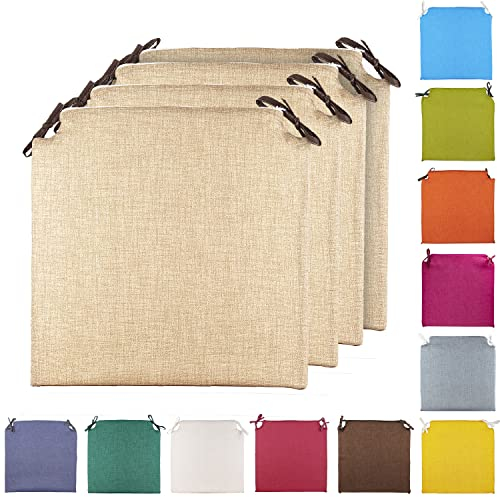 TIENDA EURASIA® Pack 4 Cojines para Sillas - Estampados Lisos con 2 Cintas de Sujeción - Ideal para Interiores y Exteriores - 40 x 40 x 3 cm (Beige)