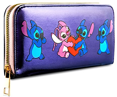 Disney Stitch Geldbörse Damen, Portemonnaie mit Kartenfächern, Geldbeutel, Geschenk für Frauen & Mädchen (Blau Metallic Stitch)