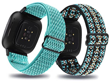 Kemikeji 2 Stück Armbänder für Fitbit Versa 3 Armband /Fitbit Sense Stoff Nylon Solo Loop Set Damen Herren Sport Watch Ersatzarmband Kompatibel mit (8)
