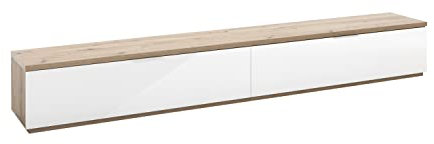 Composad | Mobile Porta Tv della Linea MUNDI con 2 Ribalte, Porta Tv da Terra, (LxAxP) 270x38,20x40,50 cm, Colore Rovere Oak Mielato e Bianco laccato, Made in Italy