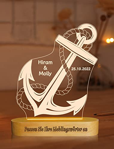 Lightzz LED Nachtlicht Personalisiert Name Arylic Lampe，Geschenke mit Gravur zum Jahrestag Hochzeit Verlobung，Romantisches Geschenk für Verliebte Paare Pärchen Hochzeitsgeschenk (Unser Ankerplatz)