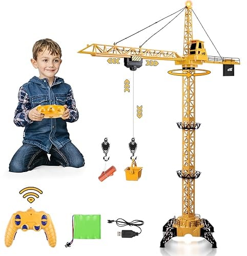 deAO RC Bauturmkran, Kran, ferngesteuert, für Kinder, Höhe 128 cm, 6 Kanäle, ferngesteuert, Modell Die Cast, Fernbedienung 680 °, Drehung, Lichter und Geräusche