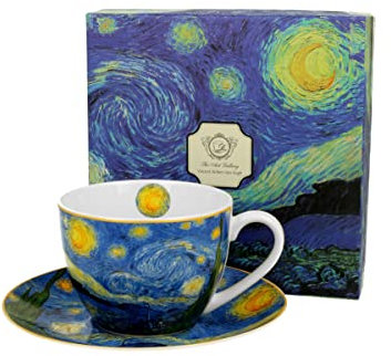 DUO ART GALLERY Tasse 270 ml STARRY NIGHT mit Untertasse, New Bone China Porzellan
