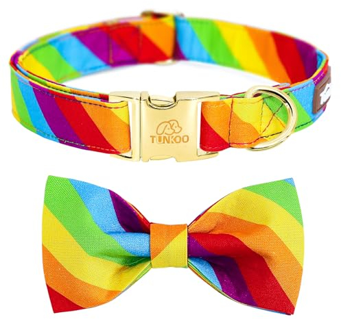 Tunkoo Regenbogen-Hundehalsband mit sehr hübscher Fliege für LGBT Pride Month – verstellbares und bequemes Halsband für große, mittelgroße und kleine Haustiere M