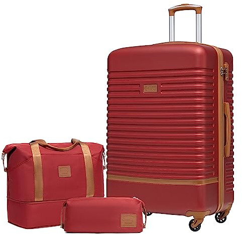 COOLIFE Koffer Trolley Koffer Reisekoffer von ABS Hartschalen Trolley 4 Rollen TSA-Schloss Der Koffer Enthält 1 Reisetasche und 1 Kulturbeutel