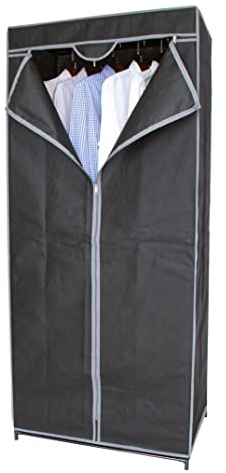 Spetebo Stoff Kleiderschrank dunkelgrau - 160 x 70 cm - Mobiler Faltschrank mit Kleiderstange - Campingschrank Faltkleiderschrank Stoffschrank Garderoben Schrank