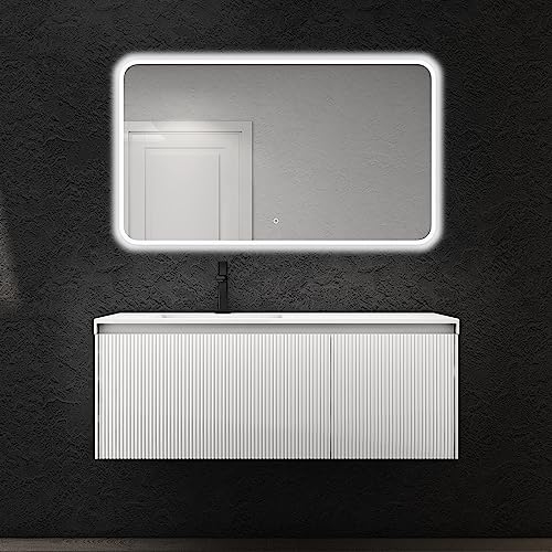 doporro Mobile Bagno Sospeso 120cm, Mobile da Bagno con Cassetto Include Lavabo Bianco Santa Y068, Bianco lucido