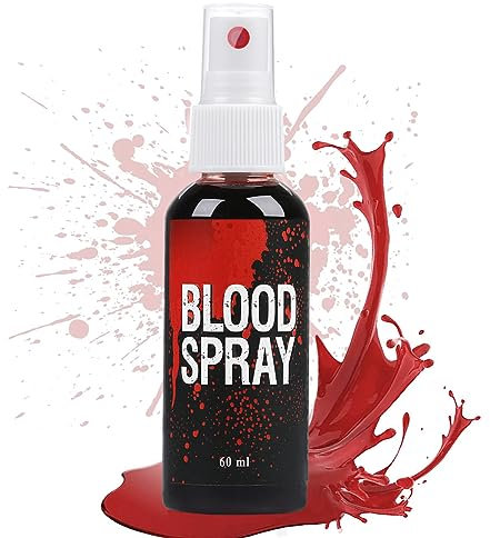 Kit de faux sang 60 ml, spray de 60 ml et gel de sang coagulé de 40 ml, maquillage de faux sang lavable pour vêtements, zombie, vampire et déguisement (spray)