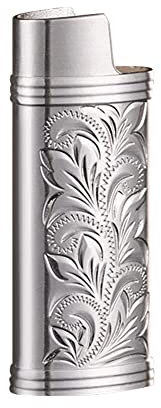 Feuerzeughülle Silber, Vintage Feuerzeughüllen für Mini BIC Feuerzeug,Wiederverwendbare Zinklegierung Feuerzeughülle Vintage Kreativ Gravur Feuerzeughüllenhalter, 2,3 Zoll x 0,9 Zoll x 0,5 Zoll