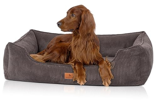 Knuffelwuff orthopädisches Hundebett aus Cord mit Handwebcharakter Nunavut XL 105 x 75cm Braungrau - Abnehmbarer Bezug - waschbar - für große, mittelgroße und kleine Hunde