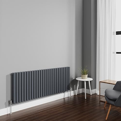 NRG 600x1593mm Anthracite Radiator Horizontal Oval Panel Bathroom Designer Double Rad Central Heating