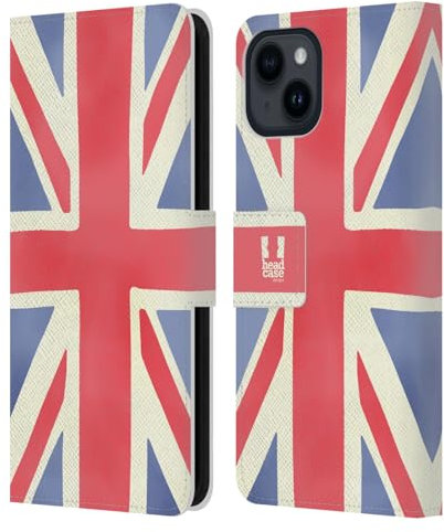 Head Case Designs Union Jack Das Beste Von London Leder-Wallet-Hülle Kompatibel mit Apple iPhone 15