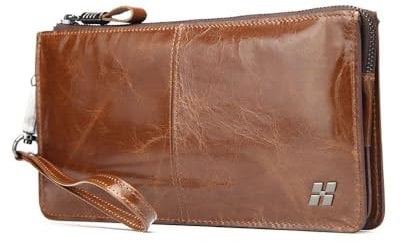 Woodland Leathers 100% Genuine Leather Clutch Bag for Women, Small Wristlet with Detachable Wrist Strap & Zip Closure, Fits iPhone 8 Plus & Smaller, Leather Wallet Phone Purse