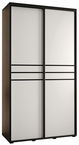 MEBLE KRYSPOL Davos 10 130 Schrank mit Zwei Schiebetüren für Schlafzimmer - Moderner Aufbewahrungsschrank mit Kleiderstange und Regalen - 235,2x130x60 cm - Schwarz Weiß Schwarz