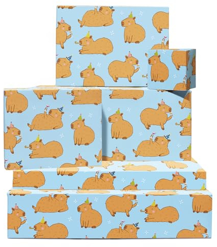 Geschenkpapier Blau – Wasserschwein – 6 Bögen Geschenkpapier – Wasserschwein Geburtstag – Waldtiere – für Männer und Frauen – mit Aufklebern – recycelbar – von Central 23