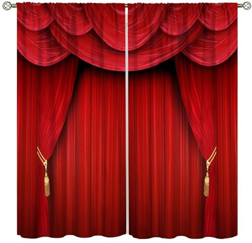 Kino-Vorhänge, Retro-Stil, Rot, Party, Zuhause, Kino, Stangentasche, Raumverdunkelung, Fenstervorhänge für Schlafzimmer, Wohnzimmer, Set, 2 Paneele, 106 x 137 cm