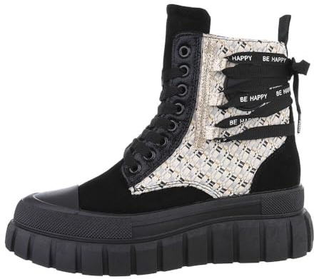 Ital Design Damen Mid-Top Sneaker mit Schnürung und Keilabsatz, runde Spitze, Schwarz, Gr. 37