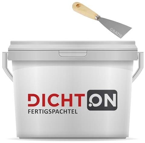 Fertigspachtel 15kg weiß - Feinspachtel 2in1 Flächenspachtel, Füllspachtel für Putz, Gips, Beton, Holz - Spachtelmasse superglatt, wasserfest, rissfrei © DICHTON D.50W