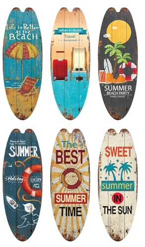 Klein Surfbrett Deko Aus | 1/6 Stück Surfbrett Strandschild | Dekoratives Surfbrett Schilder Mit Haken | Vintage Surfbrett Sommer Ozean-Themen Hotel Wanddekoration Für Strandparty