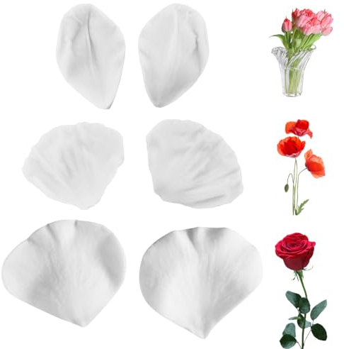 6 Piezas Molde de Silicona de Pétalos, Blanco Moldes de Rose Pétalo, Floral Forma Decoración Siliconav Moldes, Reutilizable Flores Pequeñas Moldes para Fondant, Chocolate, Decoración de Tartas