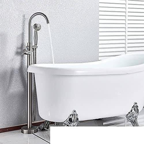 Ensemble De Mélangeur De Baignoire De Salle De Bains Monté Au Sol, Système De Douche De Bain À Bec Pivotant À Poignée Unique, Laiton Antique A Qt,Nickel Brossé Par Qt