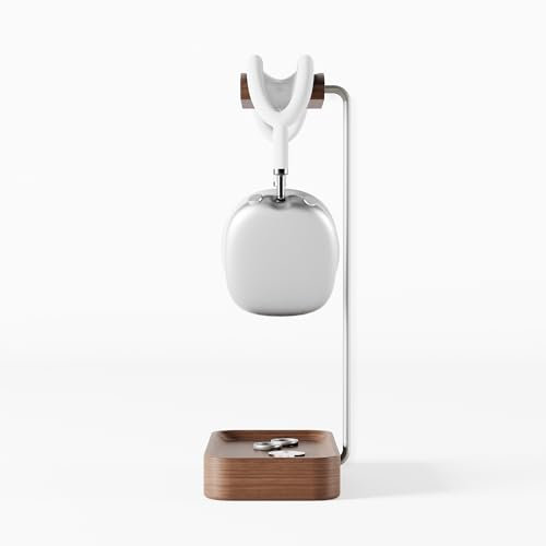 Raico Headphone Stand Wood & Metal Minimalist Headset Holder Hanger with Storage Base (Walnut)