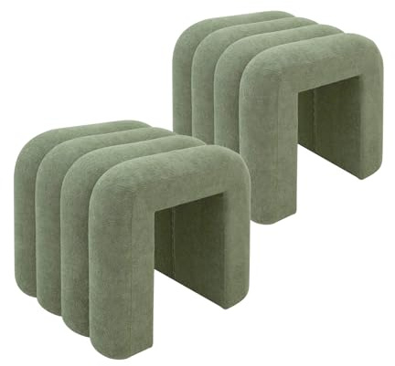 Rebecca Mobili Set 2 Poggiapiedi Moderni, Pouf Sgabelli Bassi, Verde Scuro, Tessuto Poliestere MDF, Decorazione Casa, per Divano - Misure HxLxP: 40 x 38 x 40 cm - Art. RE7062