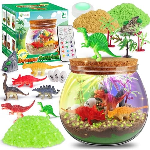 D-FantiX Dinosaur Toys Light Up Terrarium Kit for Kids, LED Dino Night Light, DIY Arts and Crafts Science Projects Kit, Birthday for Boys Age 3 4 5 6 7 8-12 Year Old