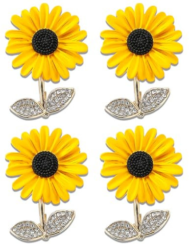 Sunflower Brooch, 4 Pcs Sunflower Pin Badge Plant Flower Brooch Rhinestone Shawl Pin Ladies Brooches for Scarf Clothing Accessories (Gold)