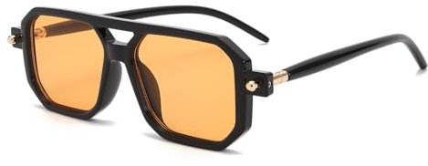 YAMEIZE Retro 70s Double Bridge Rectangle - Sunglasses for Women Men Classic Pilot Square Vintage Eyewear Driving Outdoor