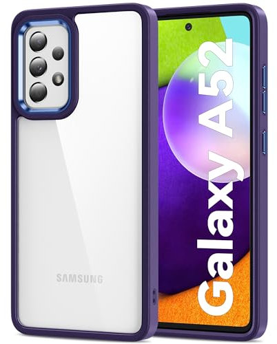 HOOMIL Crystal Clear Hülle für Samsung Galaxy A52 5G/A52 4G/A52s 5G, Anti Gelb Durchsichtig Handyhülle Stoßfest Schutzhülle - Lila