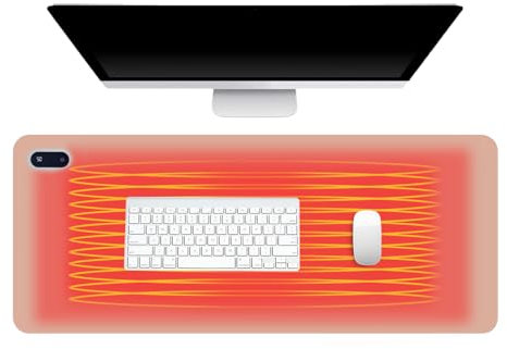 XPJBKC Tapis de Souris Chauffant, 80x30cm Tapis de Bureau sous Main avec 5 Températures Réglables, Résistant à leau Tapis de Souris de Bureau Chauffant, Tapis de Bureau Chauffant Domicile (Rose)