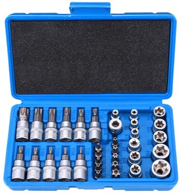 34 Pièces Jeu de Douille Torx, Robuste et Facile à Utiliser, Douille Torx Femelle, Multifonctions, Torx Femelle, pour Voiture, Réparation de Vélo, Travaux Ménagers (bleu)