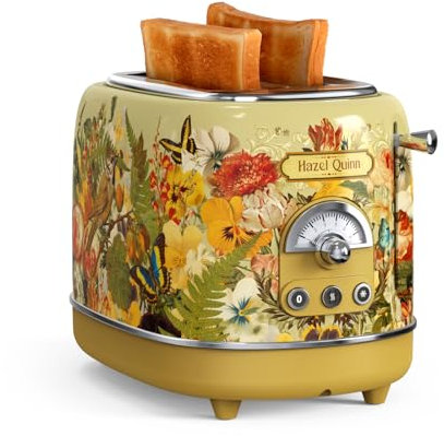 Hazel Quinn x Eduardo Recife 2-Slice Toaster, 6 Browning Levels, Defrost/Reheat/Cancel Functions, Removable Crumb Tray for Easy Cleaning, 1.5-Inch Extra-Wide Slots, Retro Style Collaboration