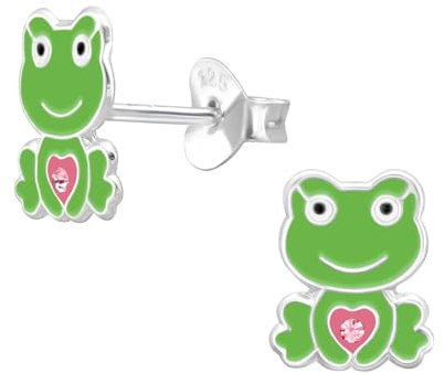 Monkimau Frosch Kinder Ohrringe | 925 Silber | Mädchen Ohrstecker Schmuck | Hypoallergen & Nickelfrei | Kinderohrringe Geschenkidee