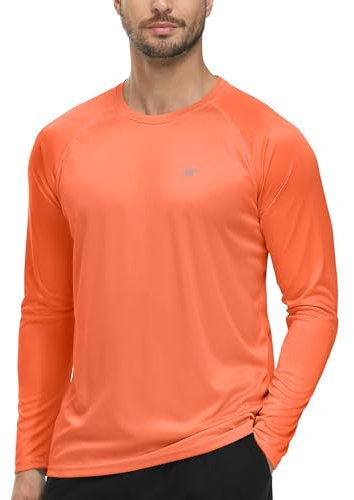 Tyhengta Long Sleeve Tops Men Summer UV Sun Protection T-Shirt Rash Vest Beach Swimming Shirts Quick Dry Hiking T Shirt Grey Orange,XL