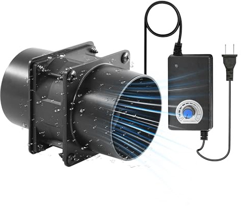 3.15”12V DC Exhaust Duct Fan with 2-Pack 3 Square to Round Duct Flanges | with Stepless Speed Control, for 3D Printer Enclosure Laser Engraver Soldering Solder Fume Extractor and Small Grow Tents