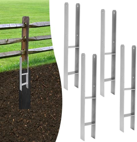 Vigevee H-Pfostenanker 4 Stück H-anker Pfostenträger Bodenanker für Pfosten H-Pfostenschuh für Zaun und Gewächshaus Pfosten Vierkantholzpfosten(121x600mm)