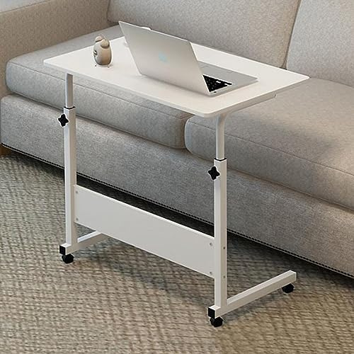 Sanjianke-fs Height Adjustable Mobile Workstation Laptop Overbed Multi Table with Metal Frame & Rolling Castors - 40x60-(67-80) cm (White)