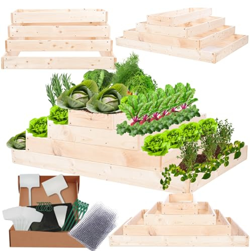 MODO24 Hochbeet Holz, Blumenkasten, Gartenbeet, 36x117x80cm, Natur | Robustes Kräuterbeet & Pflanzbeet aus Kiefernholz, Dekoratives Blumenbeet & Gartenbeet für Garten, Balkon & Terrasse